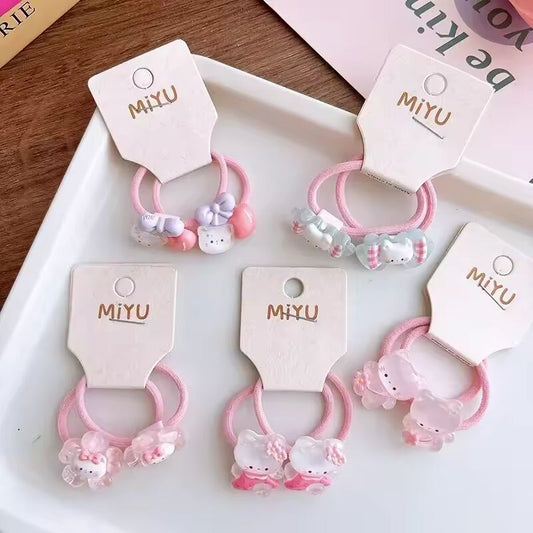 2pcs/set Sweet Cartoon Elastic Hair Band for Baby Pink Color Series Bow Kitten Bow Roddler Hair Ring Hair Headwear