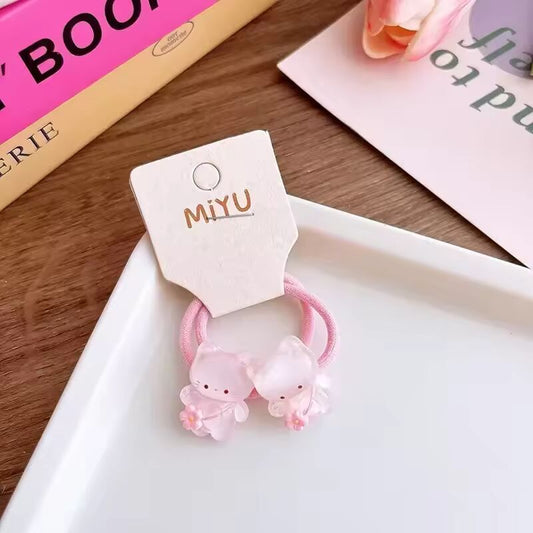 2pcs/set Sweet Cartoon Elastic Hair Band for Baby Pink Color Series Bow Kitten Bow Roddler Hair Ring Hair Headwear